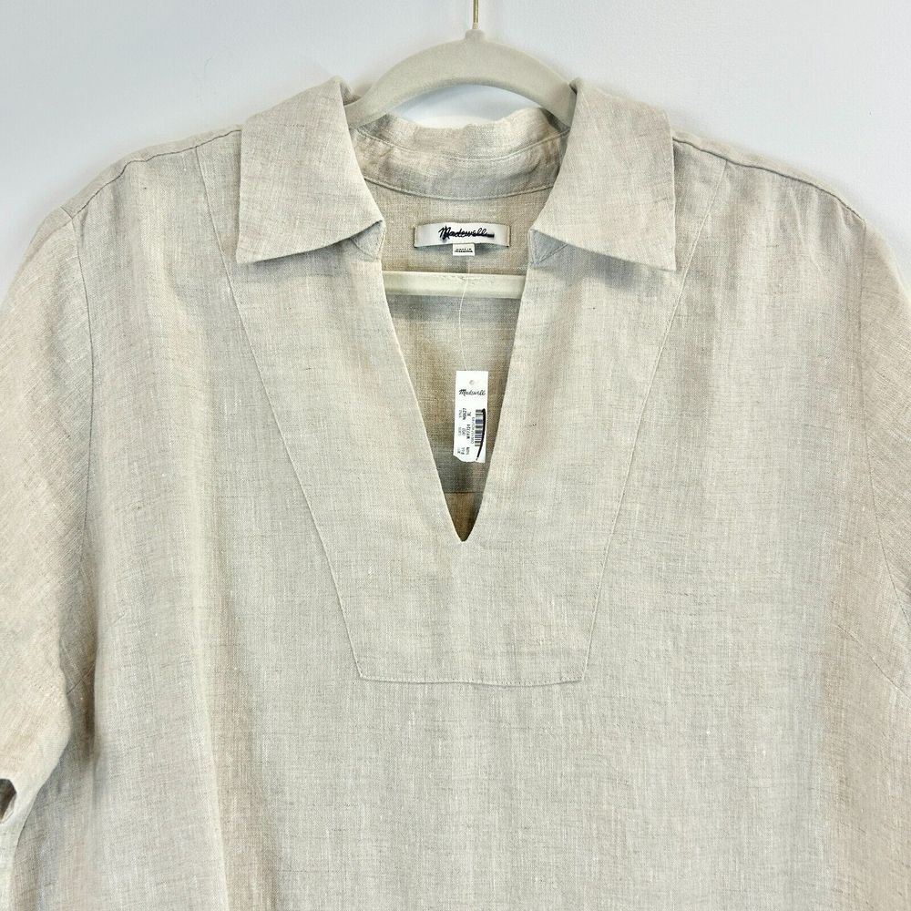 Madewell Mini Dress Womens XL V-Neck 100% Linen Boho Classic‎ Casual Preppy Chic - Picture 5 of 13